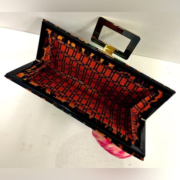 Roger Vivier Clutch Colorful Animal Print with Pink Flower Vintage - Picture 5 of 8